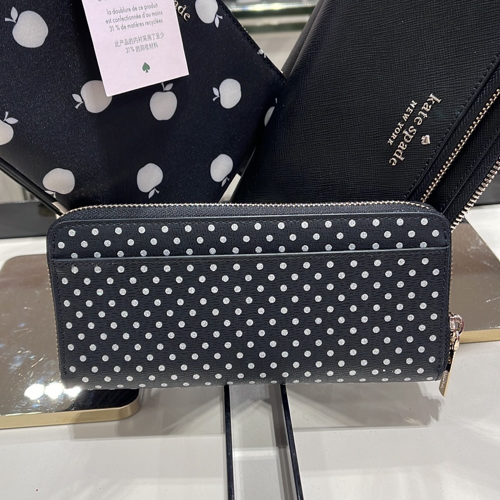 Kate Spade Spencer Metallic Dot Slim Continental Wallet in Black Multi k4546 - Picture 4 of 16